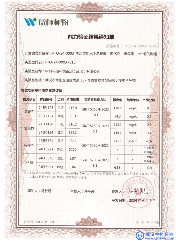  2024年生活饮用水能力验证